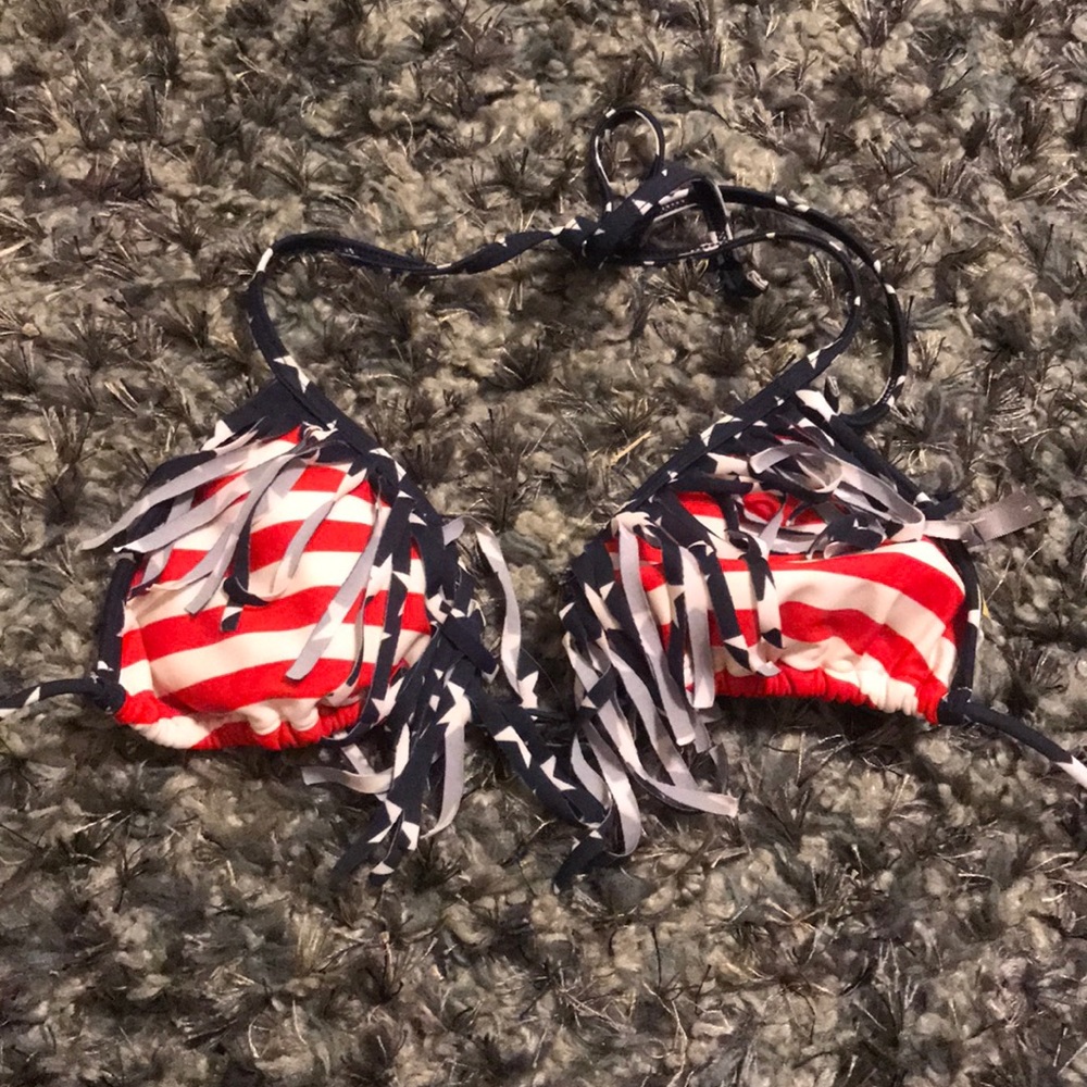 PACSUN American flag fringe swimsuit top...small